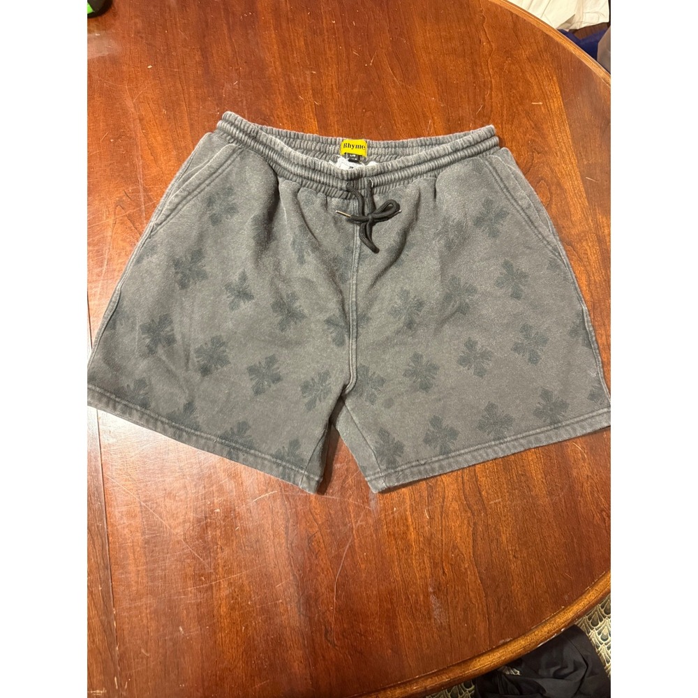 Rhyme Mens Washed Grey Cross Print Fleece Sweat Shorts Size Large Streetwear